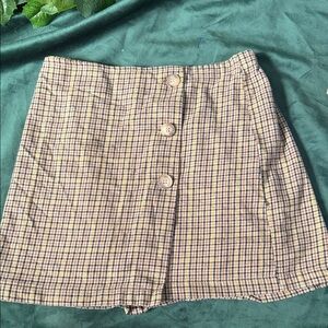 Plaid Button-Front Mini Skirt in Beige, Brown, and Black American Eagle (M)